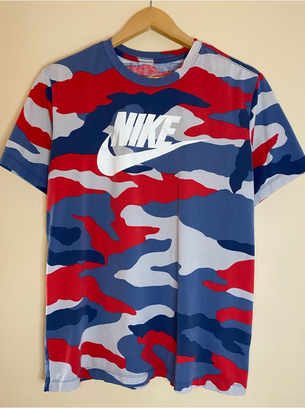 Nike Camo Graphic Tee, Red, White, Blue Swoosh Streetwear